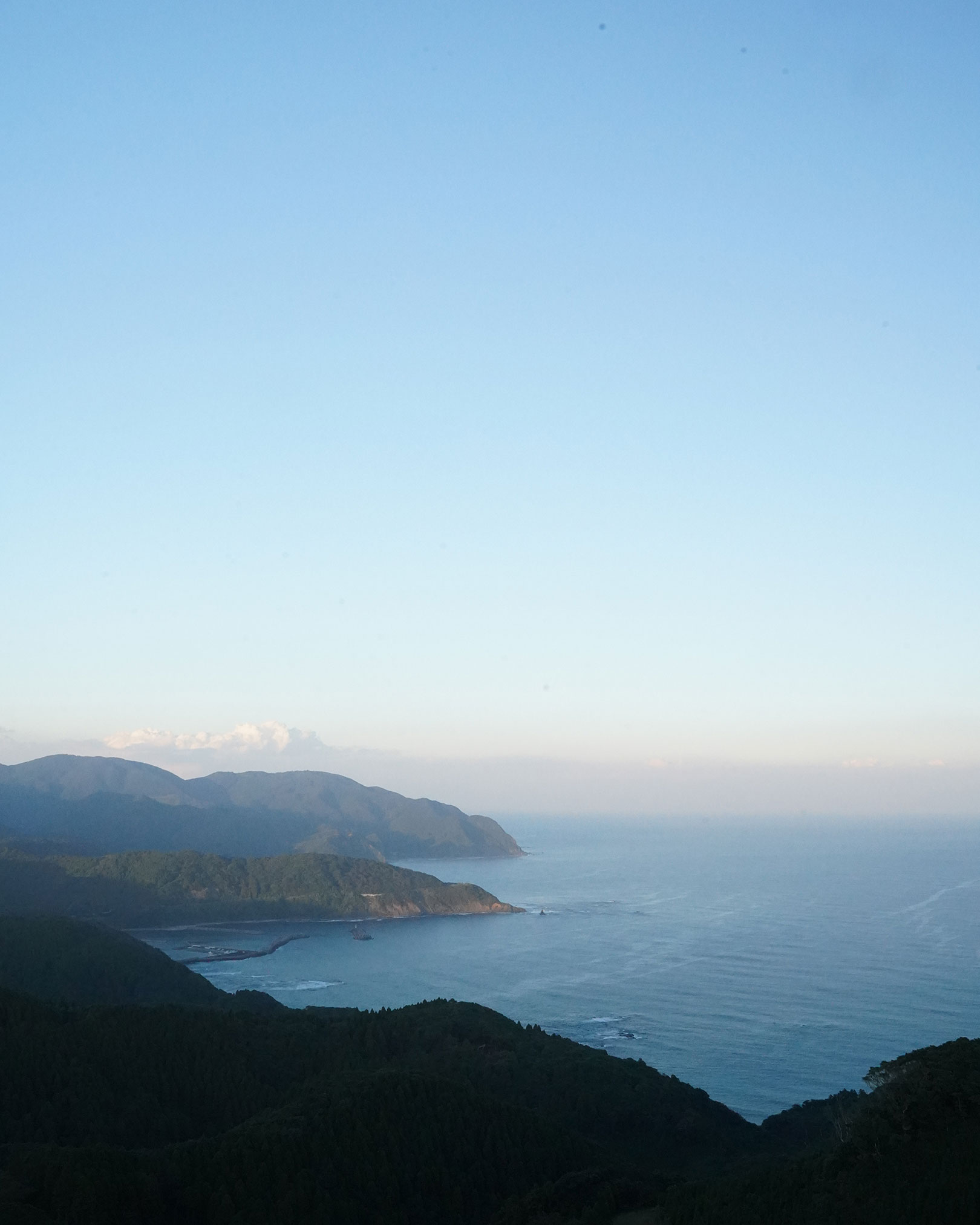 丘から眺める夕方の海